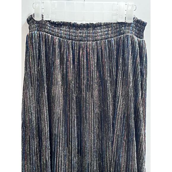 Ramy Brook Lenon Metallic Multicolor Striped Pleated Midi length Skirt Sz med - Picture 10 of 15